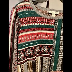 MP Soft Cotton Red Gray Crew Neck Pullover Sweater Coldwater Creek